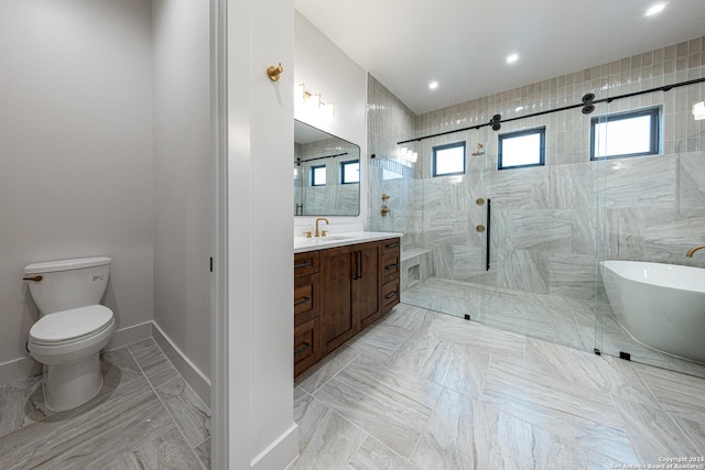 736 Johanna Ridge Rd, Bulverde, TX 78163 - full bathroom with vanity, separate shower and tub, and toilet