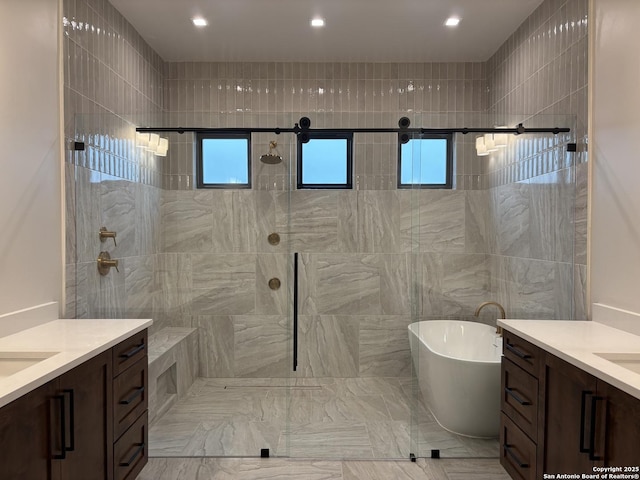 736 Johanna Ridge Rd, Bulverde, TX 78163 - bathroom with vanity and independent shower and bath
