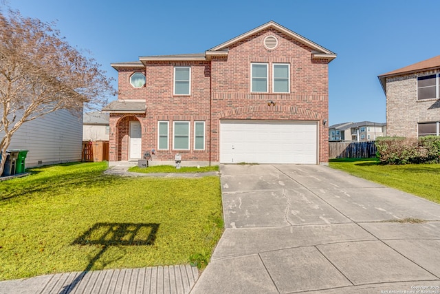 view of front property with a garage and a front yard