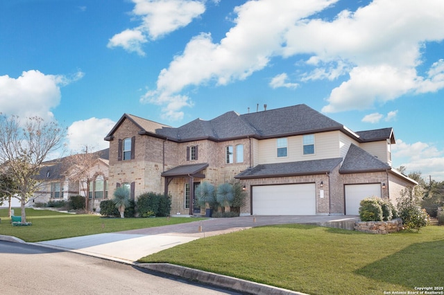 view of front facade featuring a garage and a front lawn