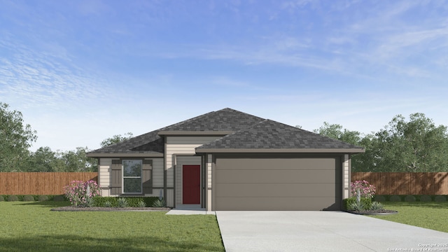 view of front of house with a garage and a front yard