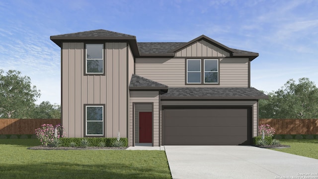 view of front facade with a garage and a front lawn