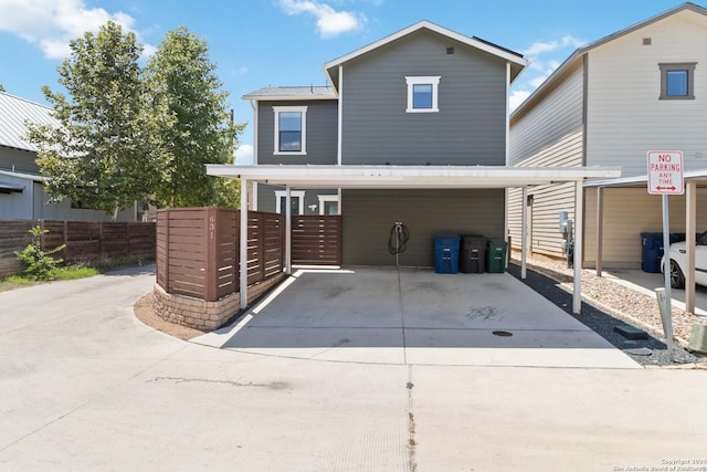 view of front facade featuring a carport