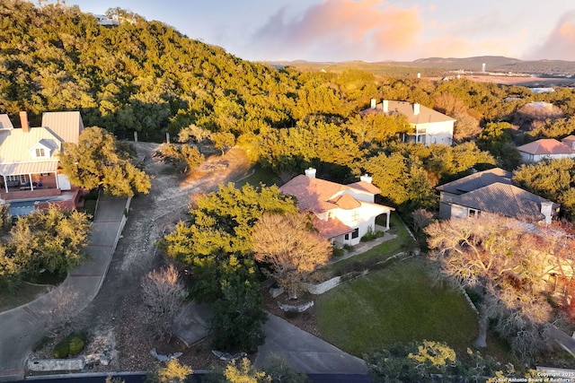 view of aerial view at dusk