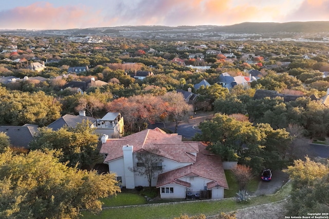 view of aerial view at dusk