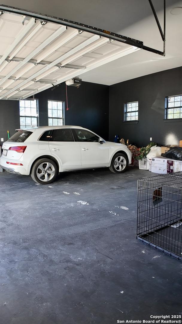 garage with a garage door opener