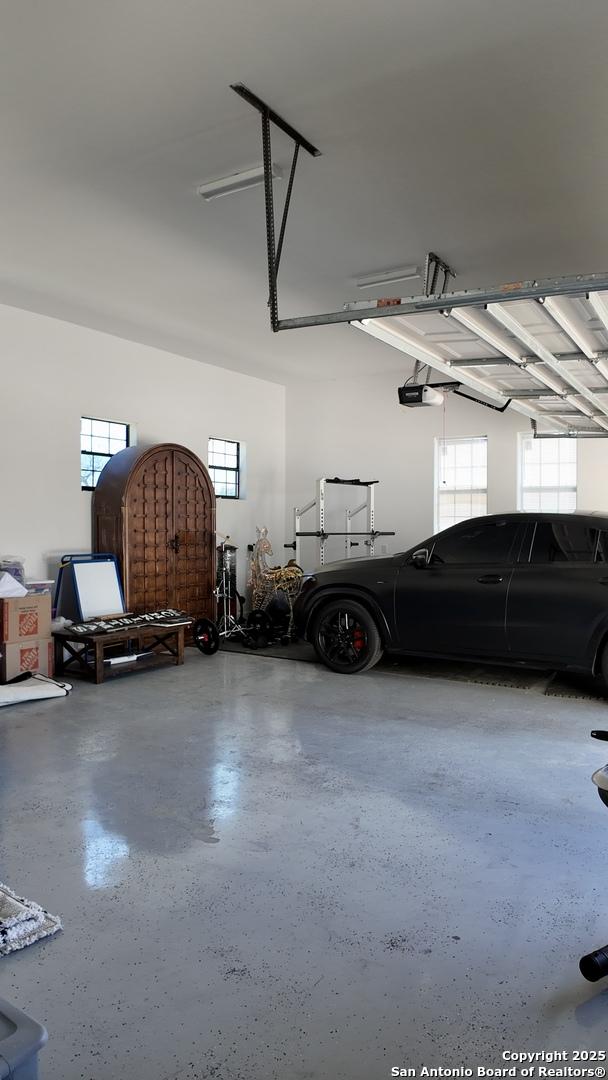 garage with a garage door opener