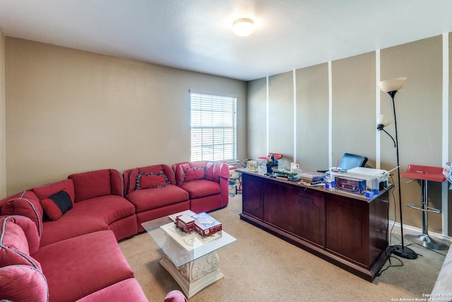 home office featuring light carpet