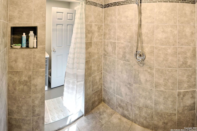 bathroom with a shower with shower curtain