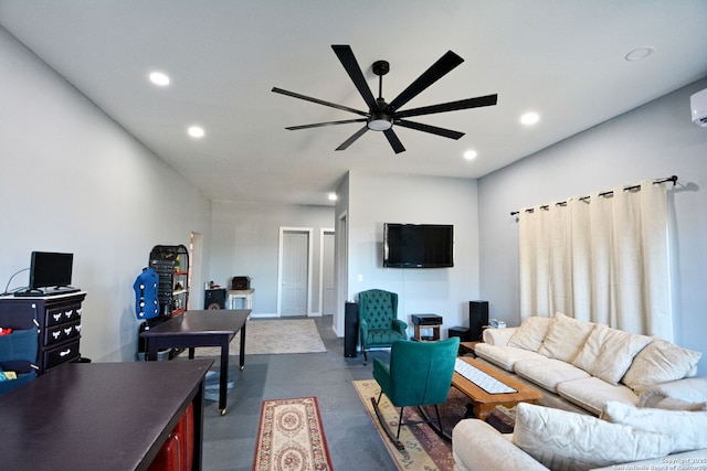 living room featuring ceiling fan