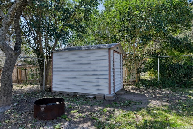 view of shed featuring a fenced backyard