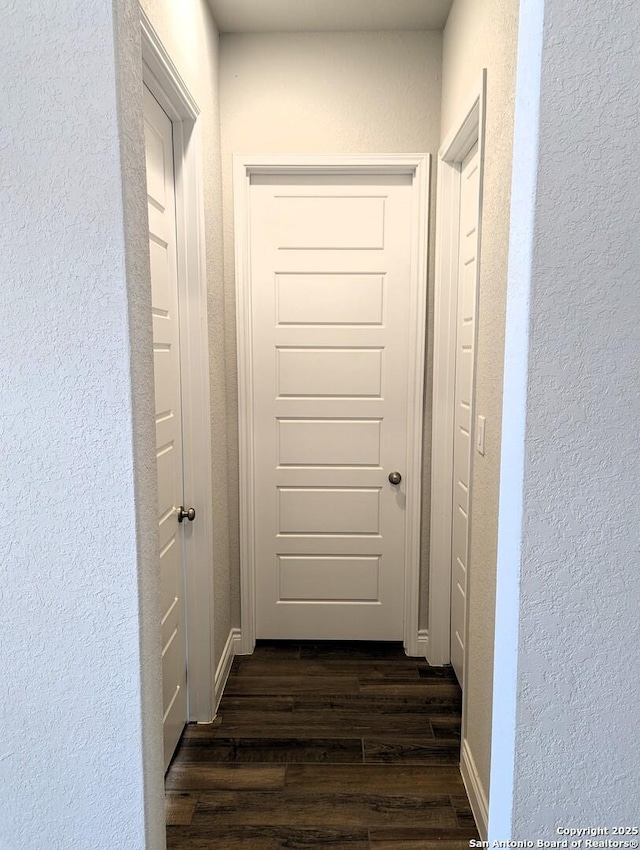 hallway featuring dark hardwood / wood-style flooring