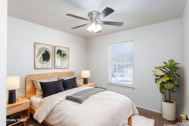 bedroom with carpet floors and ceiling fan