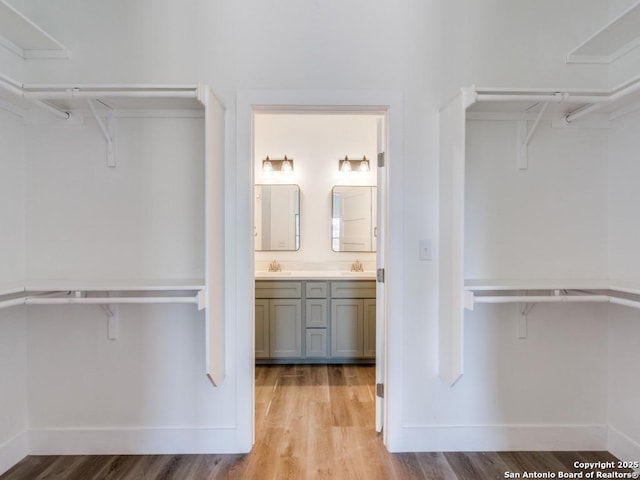 spacious closet with sink and light wood-type flooring