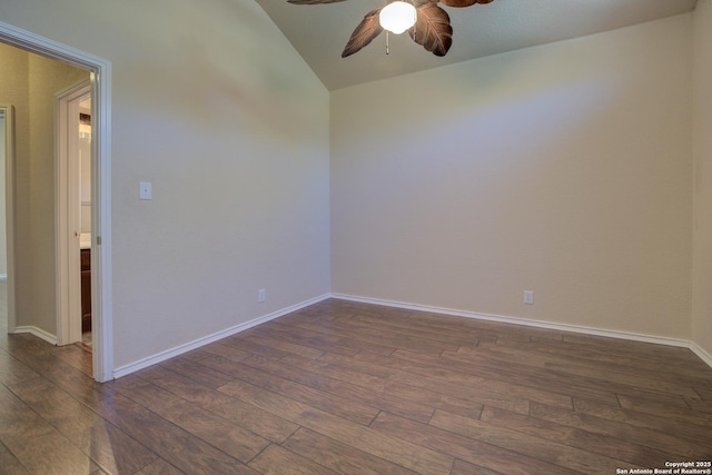 spare room featuring ceiling fan and dark hardwood / wood-style floors