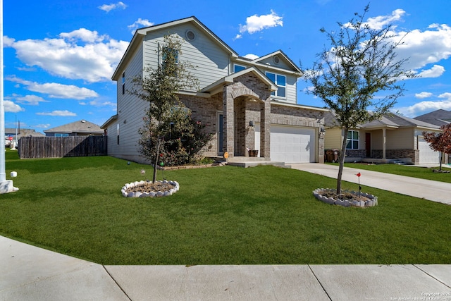 view of front facade with a garage and a front lawn