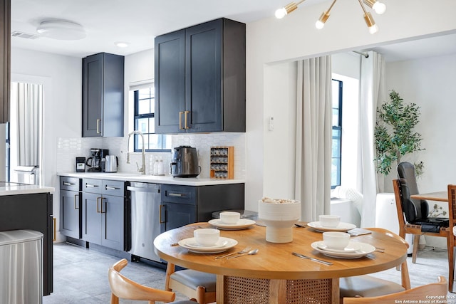 kitchen featuring tasteful backsplash, sink, and dishwasher