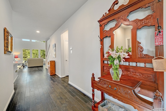 hall with dark hardwood / wood-style floors