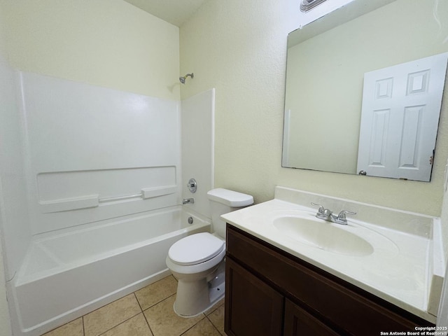 full bathroom with shower / washtub combination, toilet, tile patterned flooring, and vanity