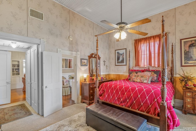 bedroom with carpet floors and ceiling fan