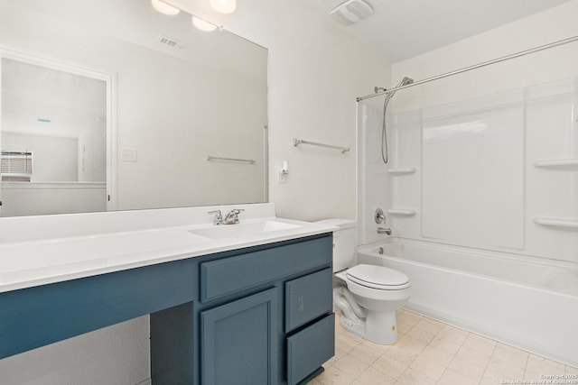 full bathroom featuring toilet, vanity, and shower / bathing tub combination