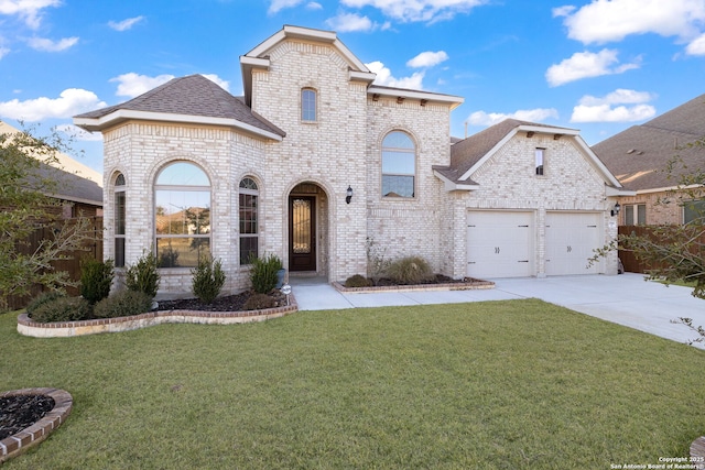 view of front of home with a garage and a front yard