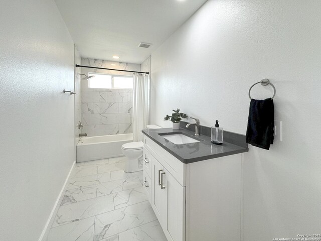 full bathroom featuring vanity, toilet, and shower / tub combo