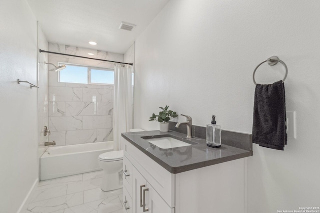 full bathroom with vanity, toilet, and shower / bath combo