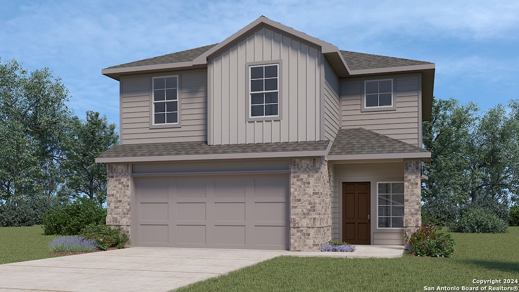 9911 Auger Run, San Antonio, TX 78214 - view of front of house with a garage and a front lawn