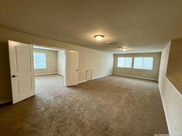 carpeted empty room featuring a wealth of natural light and a textured ceiling