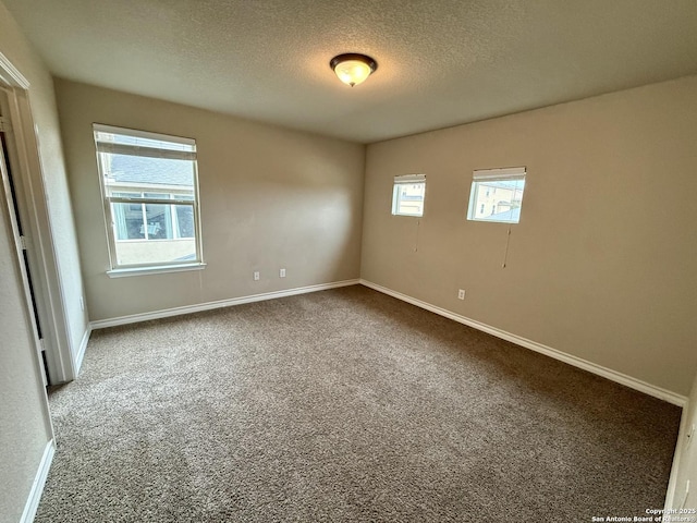 carpeted spare room with a healthy amount of sunlight and a textured ceiling