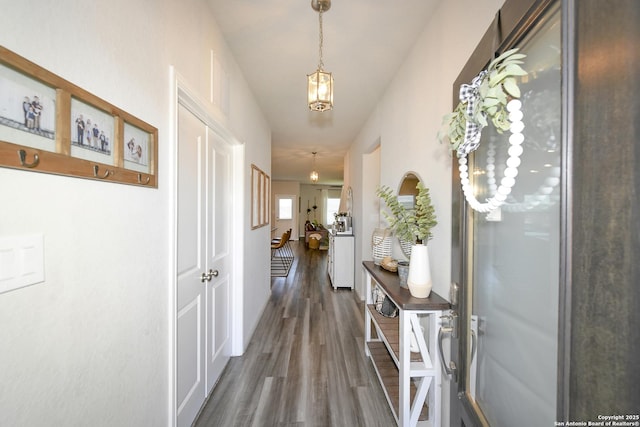 corridor with dark wood-type flooring