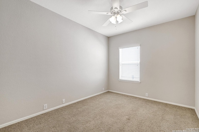 spare room with ceiling fan and carpet flooring