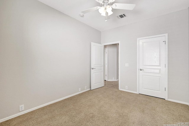 unfurnished bedroom with carpet floors and ceiling fan