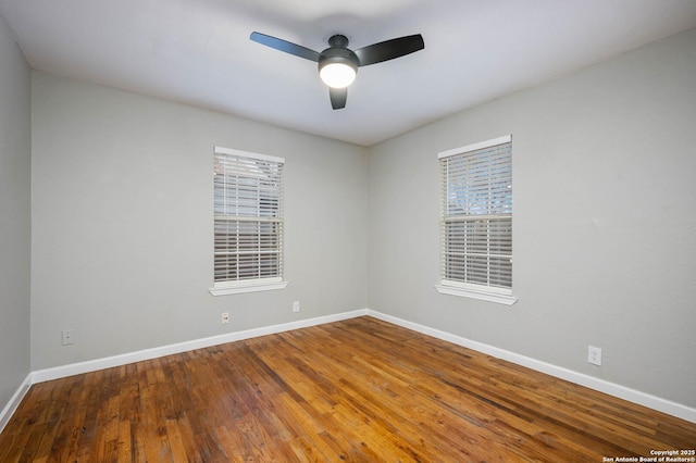 unfurnished room featuring wood-type flooring and ceiling fan