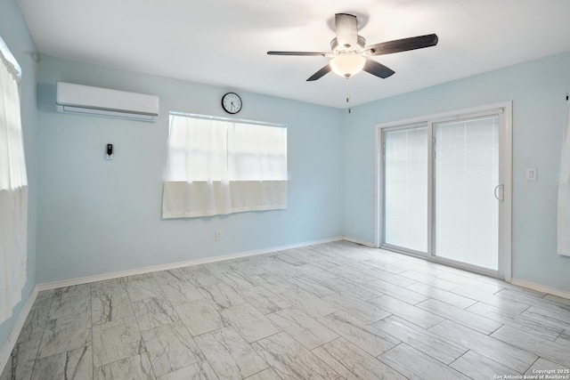 empty room with a wall unit AC and ceiling fan