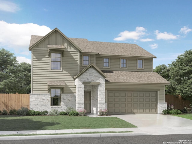 view of front of house with a garage and a front yard