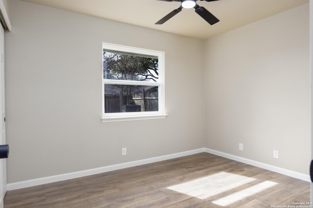 empty room with wood-type flooring and ceiling fan