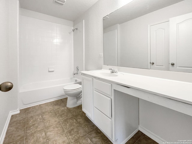 full bathroom featuring vanity, shower / washtub combination, and toilet