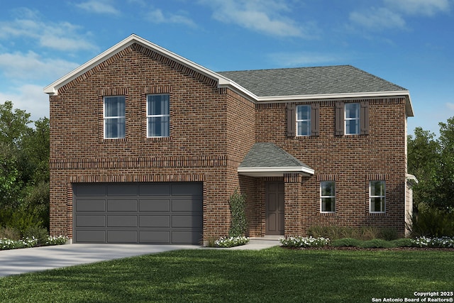 view of front of house featuring a garage and a front yard