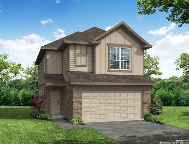 view of front facade with a garage and a front yard