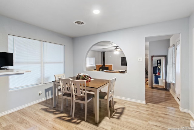 dining space featuring light hardwood / wood-style floors