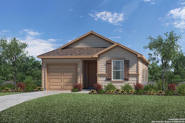 view of front of house featuring a garage and a front lawn