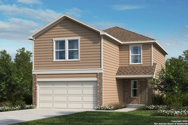 view of front of home with a garage and a front yard