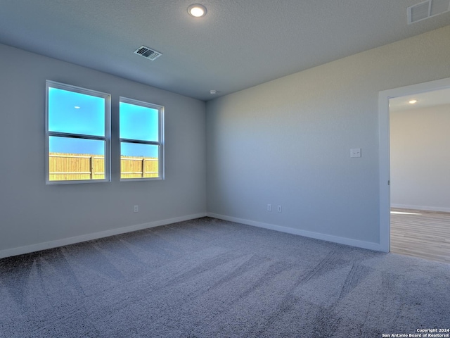 empty room featuring carpet and a textured ceiling