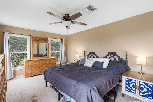 bedroom with carpet floors and ceiling fan