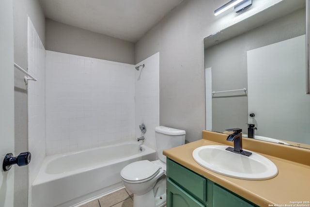 full bathroom featuring toilet, tile patterned floors, bathtub / shower combination, and vanity