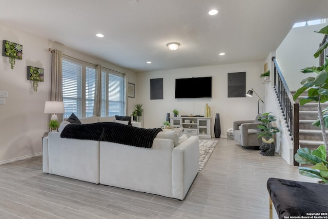 living room with light wood-type flooring