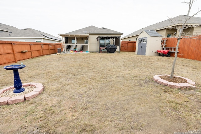 view of yard with a shed