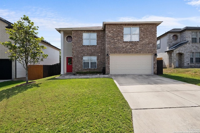 view of front facade featuring a garage and a front yard